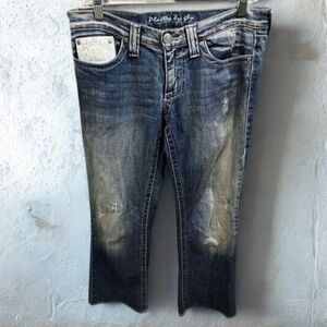 Plastic by Gly Jeans Womens Size 11 Blue Distressed Low Rise Bootcut Embroidered
